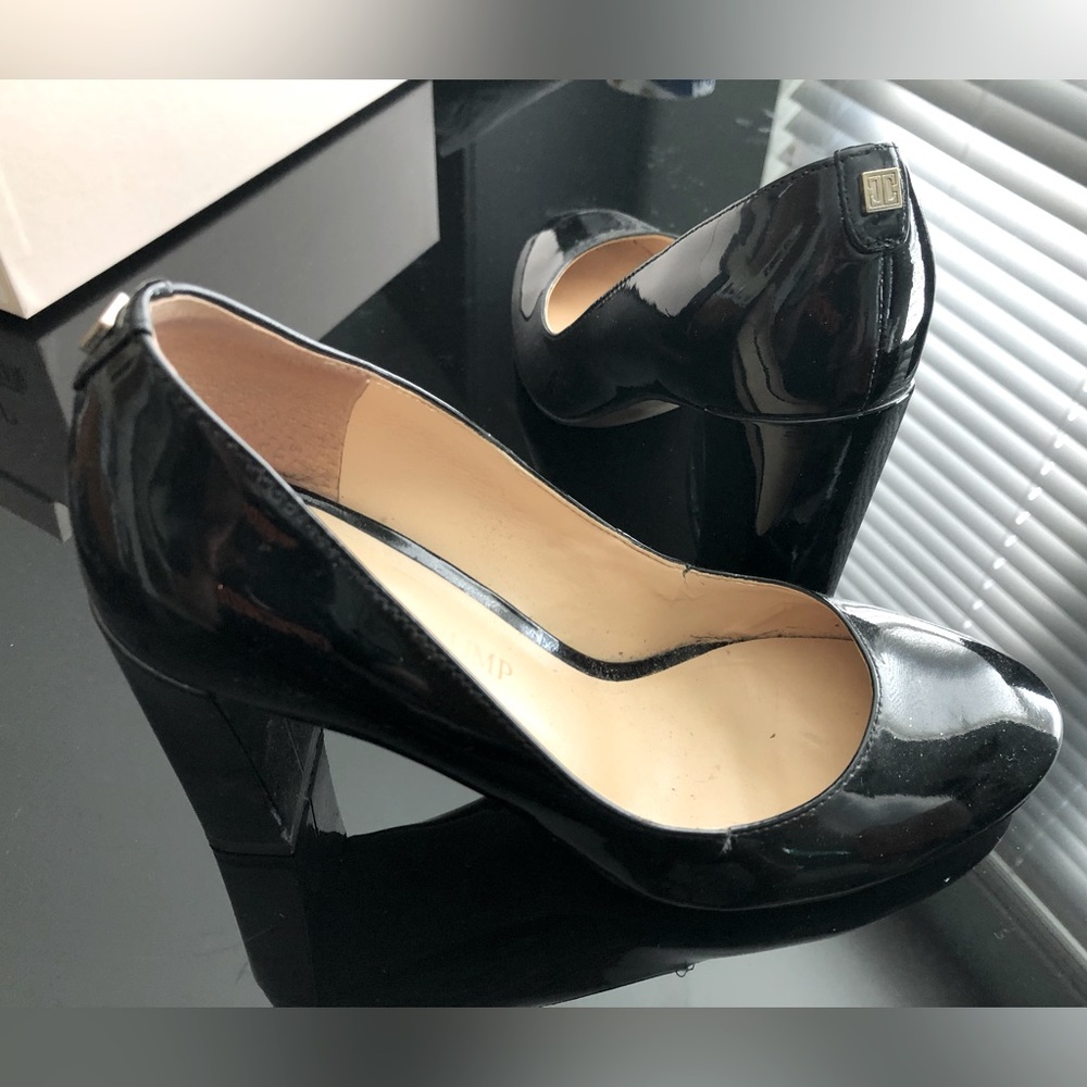 Ivanka Trump black parent high heels block pump FILIPA 6.5M